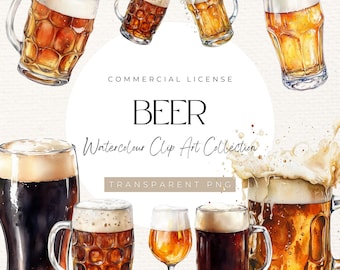 ClipArt di birra ad acquerello / PNG trasparente, Lager (download digitale)