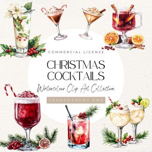 26 Collezione Cocktail di Natale / Clipart Stagione Festiva, Clipart di Natale, Cena di Natale, Bevande di Natale, Clipart Cocktail, 300 DPI