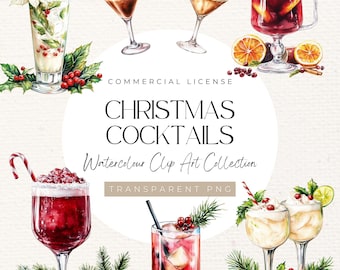 26 Christmas Cocktail Collection | Festive Season clipart, Christmas Clipart, Christmas Dinner, Christmas Drinks, Cocktail Clipart, 300 DPI