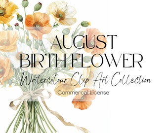 August Birth Flower Clip Art | Watercolor Poppy & Gladiolus (300 DPI)