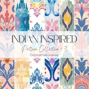 Coleção de 20 padrões de azulejos inspirados na Índia, padrão indiano colorido, padrões indianos de luxo, papel para convites de casamento indiano, 300 DPI