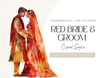 Braut und Bräutigam rot | EINZELBILD | Ethnohochzeit, Südasiatische Hochzeit, Indische Hochzeitskunst, Hochzeitsaquarell, 300 DPI