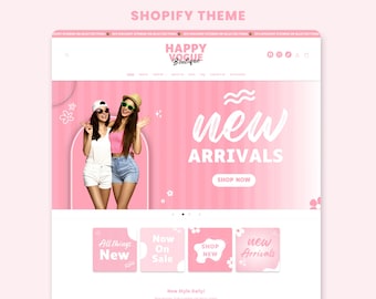 Tema de Shopify de Happy Vogue Boutique: Diseño rosa femenino (Plantillas editables de Canva)