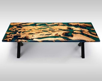 Epoxy olive table, Living room table, Custom green epoxy resin dining table, Dining room table