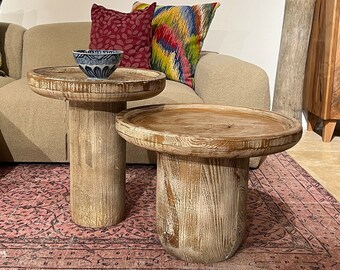 Mushroom Round Coffee Table, Modern Coffee Table, Vintage Round Oak Table, Old Looking Coffe Table, Japandi Coffee Table