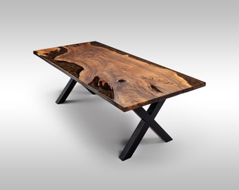 Walnut Brown Epoxy Table / Walnut Wood Room Epoxy Table / Epoxy River Table / Epoxy Coffee Table / Natural Walnut Table