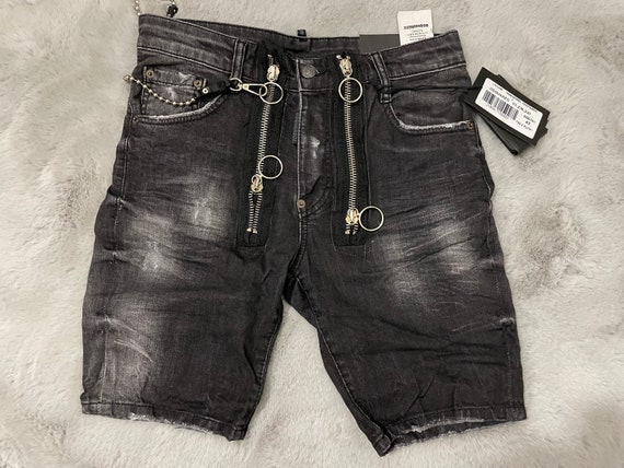Dsquared Men s Distressed Black Denim Shorts With Zipper and Ring Detailing Etsy