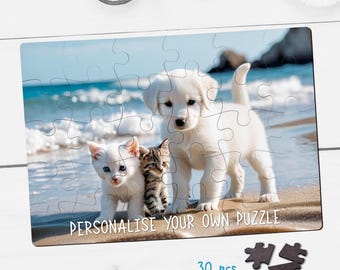 Personalisiertes Fotopuzzle mit Foto und Text. Individuell gestaltetes Geschenk aus MDF-Holz, 30 Teile.
