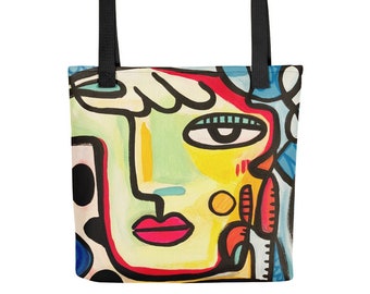 Funky Face Original Design by Jelene - 15" x 15" Size Tote bag, Beach Bag, Shopping Bag