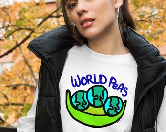 World Peas Design by Jelene - Unisex Long Sleeve Tee Tshirt - More Colors