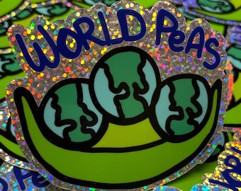 Original Design Glitter Sticker - World Peas - by Jelene - Glitter Stickers, World Peace, Vinyl sticker, Waterproof Sticker