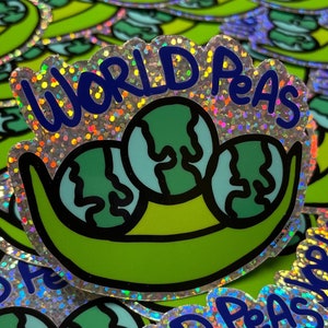 Design Originale Glitter Sticker - World Peas - di Jelene - Adesivi Glitter, World Peace, Adesivo in Vinile, Adesivo Impermeabile