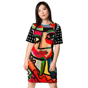 Funky Pop Art Abstract Face Original Art by Jelene T-shirt Dress image 1