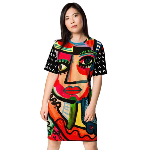 Funky Pop Art Abstract Face Original Art by Jelene T-shirt Dress