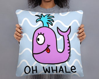 Oh Whale - Fun Design by Jelene - Throw Pillow with Blue and White Pattern - 2 Sizes