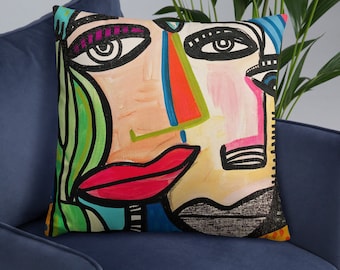 Modern Faces Design by Jelene - Decorative Throw Basic Pillow - 2 Sizes to Choose From