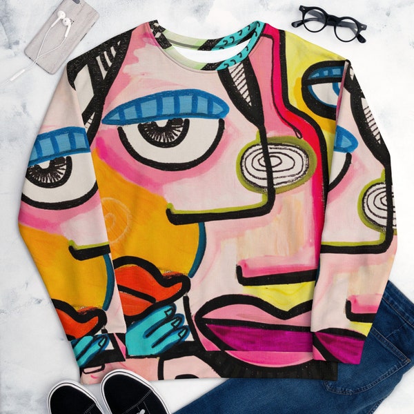 Funky Faces Design par Jelene - All Over Print Art Unisex Sweatshirt