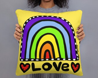 Rainbow Love Design by Jelene - Throw Pillow Colorful and Fun - 2 Sizes to choose from