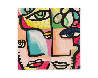 PILLOW CASE - Mixed Emotions Abstract Face Design by Jelene - Pillow Case only - 2 sizes to choose from