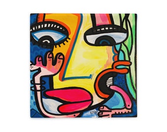 PILLOW CASE - Funky Abstract Face Design by Jelene - Pillow Case only - 2 sizes to choose from