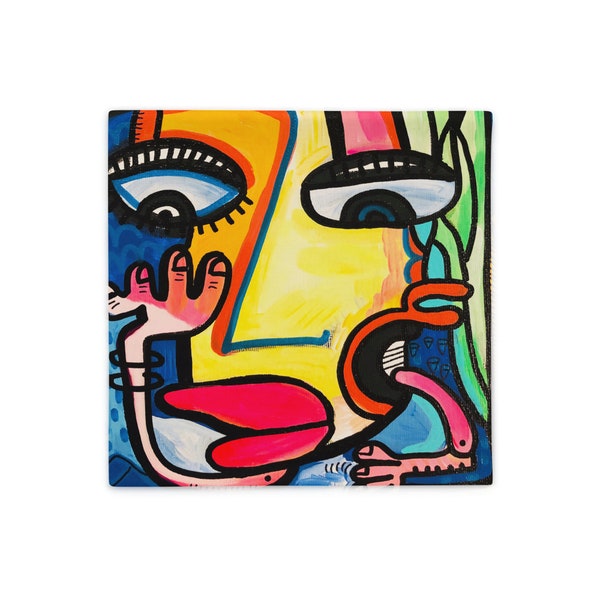 PILLOW CASE - Funky Abstract Face Design by Jelene - Pillow Case only - 2 sizes to choose from