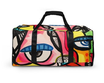 Abstract Art Face Design by Jelene - Medium Gym Size Travel Duffel Bag