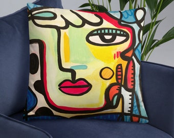 Abstract Face Original Design By Jelene Throw Pillow - 2 Sizes to Choose From