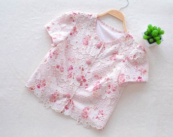 Pink Cherry Blossom Floral Lace Blouse