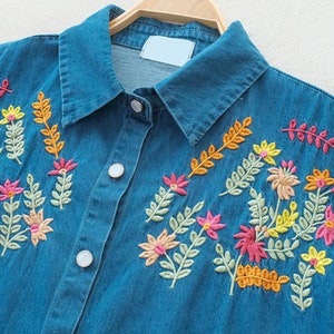 New Hand Embroidered Flower Sleeveless Denim Shirt image 6