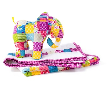 Patchwork Elephant and Baby Quilt - PDF Sewing Pattern with Step-By-Step Photos and Instructions