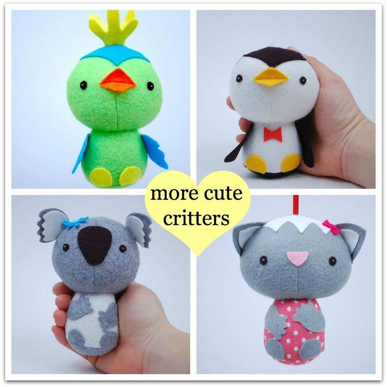 More Cute Critters PDF Sewing Pattern for Easy to Sew Felt Plush Animals image 1