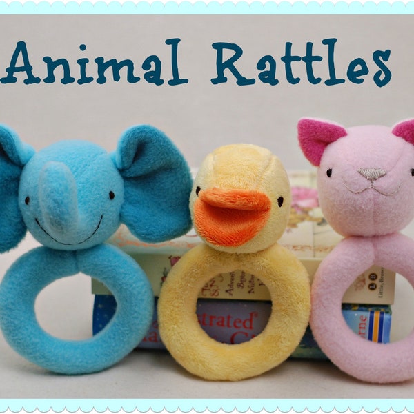 Animal Rattles to Sew - PDF Sewing Pattern - Cute Easy To Make Baby Shower Gift