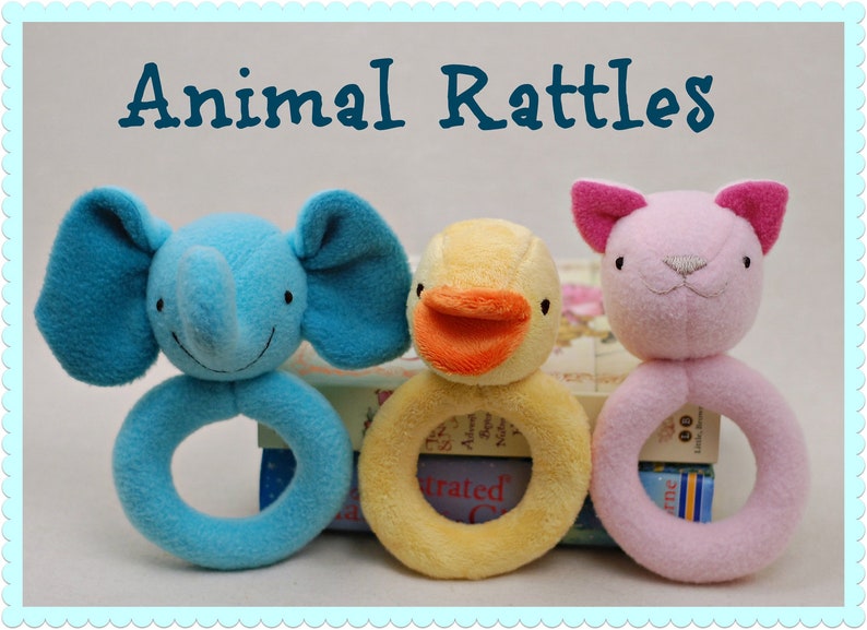 Animal Rattles to Sew PDF Sewing Pattern Cute Easy To Make Baby Shower Gift image 1