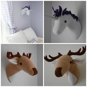 Unicorn and Deer Plush Taxidermy PDF Sewing Pattern with Step-by-Step Photos and Easy Instructions image 1
