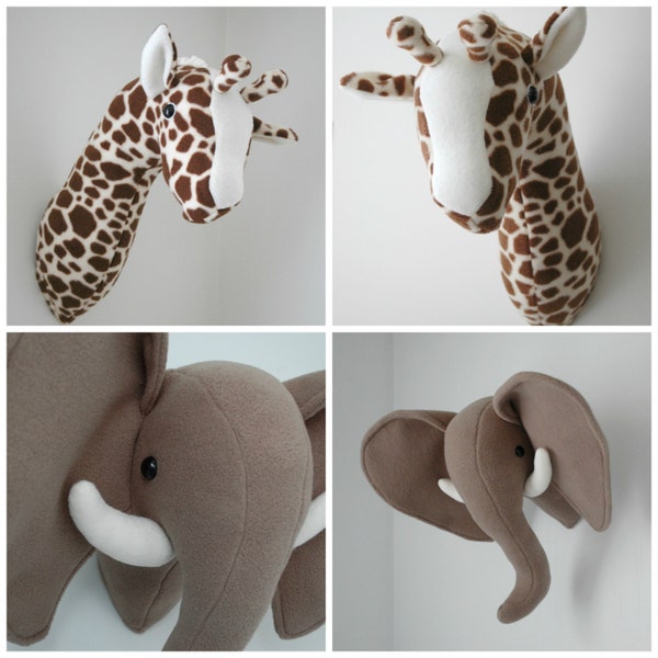 Elephant and Giraffe Plush Taxidermy -  PDF Sewing Pattern with Step-by-Step Photos and Easy Instructions