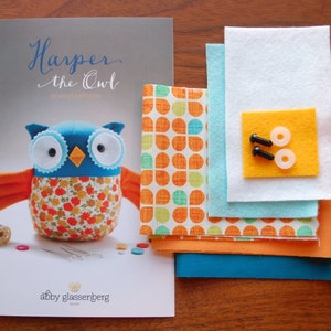 Owl Kit and sewing pattern. Sewing kit. Plushie kit. Sew your own softie kit. Woodland owl sewing pattern and kit. Sew it yourself owl. image 1