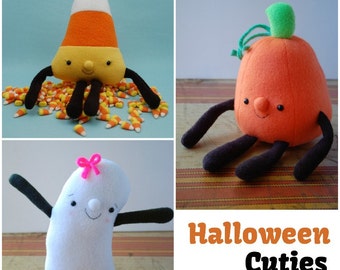 Halloween Cuties 3 juguetes de felpa para coser - fantasma, calabaza, y caramelo de maíz