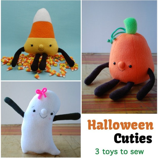 Halloween Cuties 3 Plush Toys to Sew - Ghost, Pumpkin, and Candy Corn