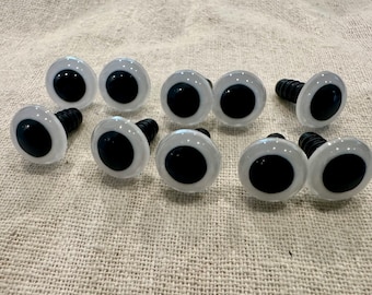 12mm weiße Sicherheitsaugen mit schwarzen Pupillen - 5 Paar