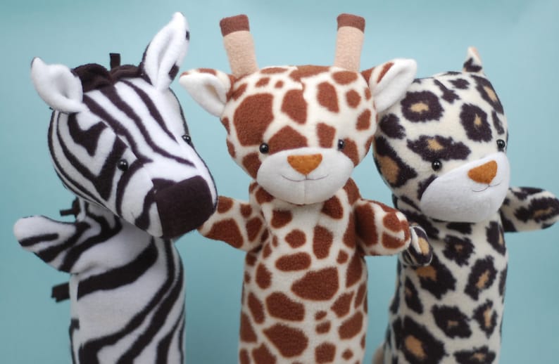 Jungle Hand Puppets to Sew Zebra, Giraffe, and Leopard 3-in-1 PDF Sewing Pattern image 2