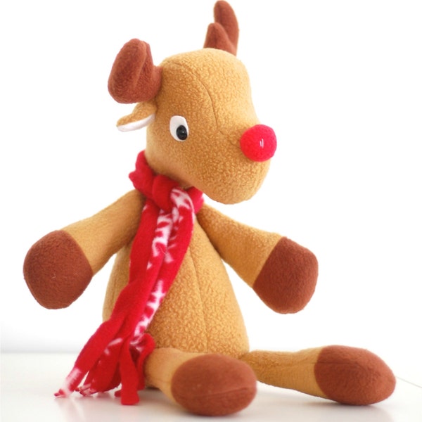 Reindeer sewing pattern. Christmas plushie. Holiday softie. Rudolph the Red Nosed Reindeer sewing pattern. DIY gift for kids. North pole.