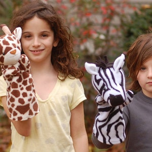 Jungle Hand Puppets to Sew Zebra, Giraffe, and Leopard 3-in-1 PDF Sewing Pattern image 1