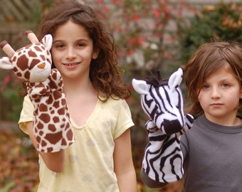 Jungle Hand Puppets to Sew- Zebra, Giraffe, and Leopard 3-in-1 PDF Sewing Pattern