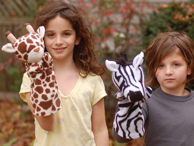 Jungle Hand Puppets to Sew Zebra, Giraffe, and Leopard 3-in-1 PDF Sewing Pattern image 1