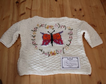 Handgestrickte Pullover für Mädchen , handbestickt , für den Frühling und Sommer, Größe 116  (5-6 Jahre)  , Motivpullover