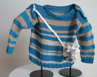 TOGETHER MINISERIE handgestrickte Kinderpullover mit abnehmbaren Stofftieren (zum Kuscheln und Waschen) , verschiedenen Farben und Grössen