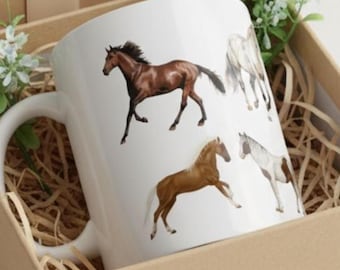 Horse Mug, Horse Pattern Mug, Horse Coffee Mug, Horse Lover Gift, Equestrian Gift, Horse Mom Gift, Ceramic Mug