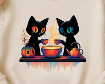 Black Cat Halloween PNG, Halloween Cat Clipart, Witch Cat PNG, Cute Black Cat PNG, Watercolor Halloween Clipart, Digital Download