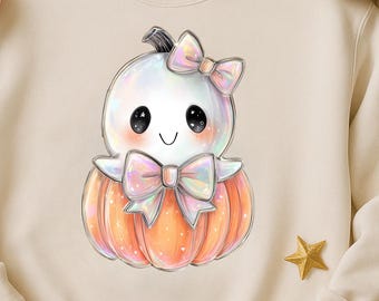 Cute Ghost Pumpkin PNG, Kawaii Halloween Clipart, Cute Ghost PNG, Pastel Halloween Clipart, Ghost Pumpkin PNG, Sublimation File