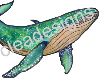 Blue Whale PNG SVG Digital File Downloads Sea Creature Design for Custom Apparel Vibrant Blue Whale Illustration for Apparel and accessories